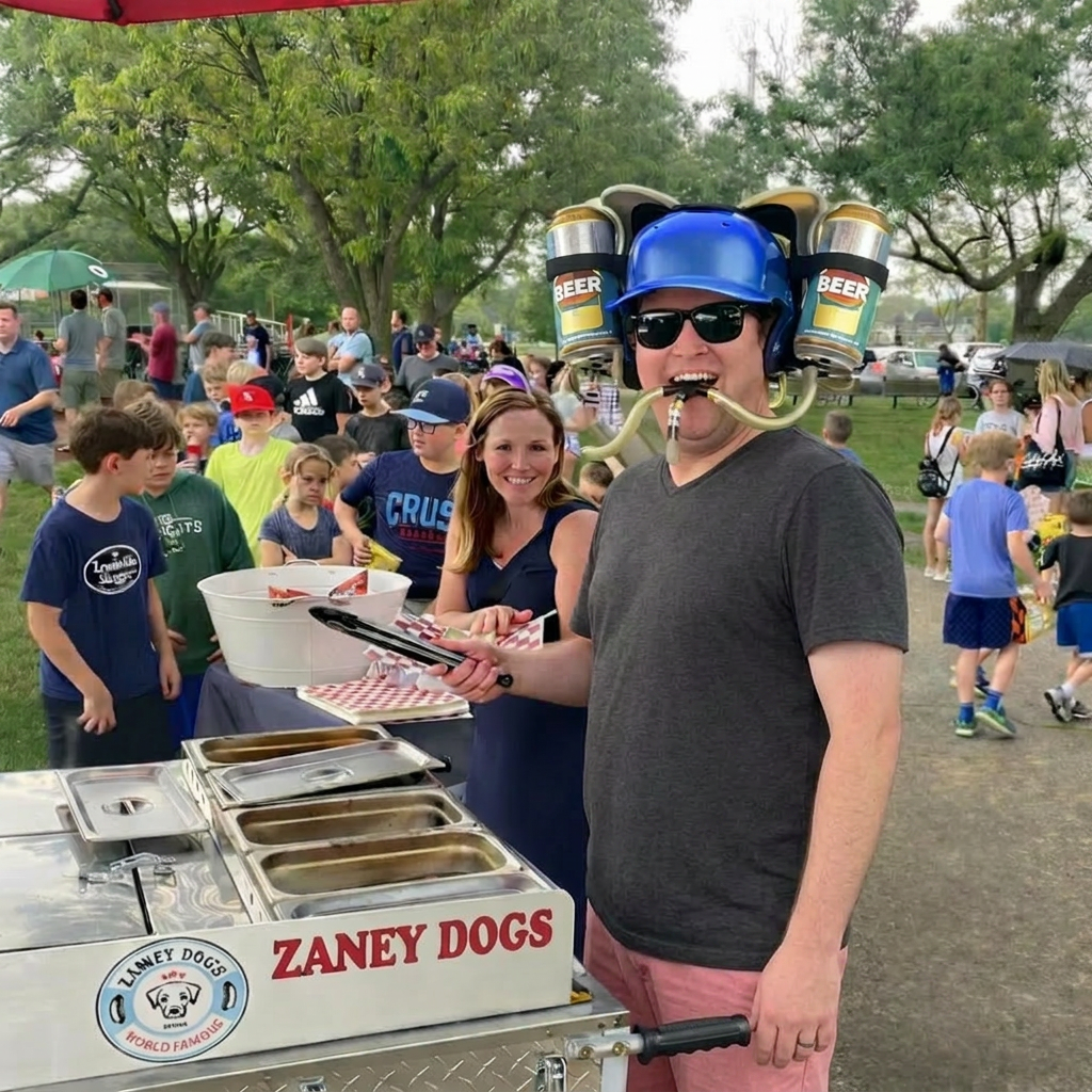 Danny serving Zaney Dogs at a community event